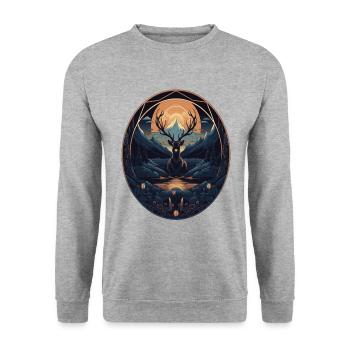 Reh Oval Vintage Design Berg Gebirge Montain - Unisex Pullover - Weißgrau meliert - Vorne - Alina (178cm) & Michal (187cm)