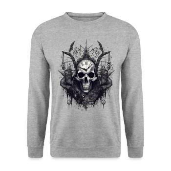 Gothic Witchcraft Ritual Dark Skull Clock Horror - Unisex Sweatshirt - salt & pepper - Front - Alina (178cm) & Michal (187cm)