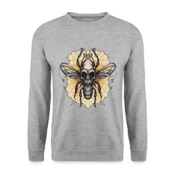 Bee Skull Line Gothique Goth Miel Dark Design - Sweat-shirt Unisexe - gris chiné - Devant - Alina (178cm) & Michal (187cm)