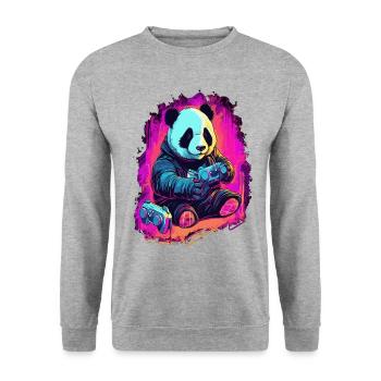 cute fat japanese panda gamer Play Consol - Unisex Sweatshirt - salt & pepper - Front - Alina (178cm) & Michal (187cm)