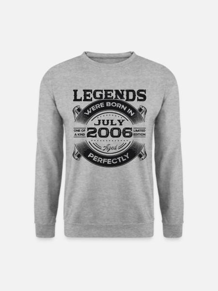 17. Geburtstag Mann legendär Juli Jahrgang 2006 - Unisex Pullover - Weißgrau meliert