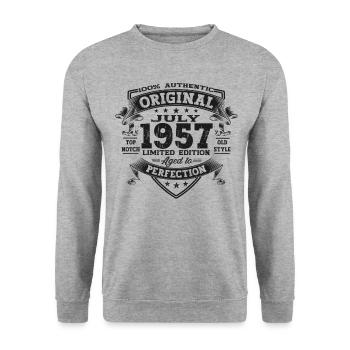 66th Birthday Man Original Juillet 1957 - Sweat-shirt Unisexe - gris chiné - Devant - Alina (178cm) & Michal (187cm)