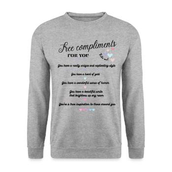 Free Compliments - for you <3 - Unisex Pullover - Weißgrau meliert - Vorne - Alina (178cm) & Michal (187cm)