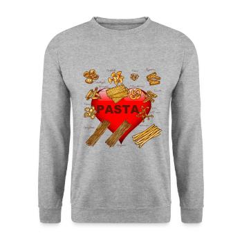 I love Pasta - Unisex Pullover - Weißgrau meliert - Vorne - Alina (178cm) & Michal (187cm)