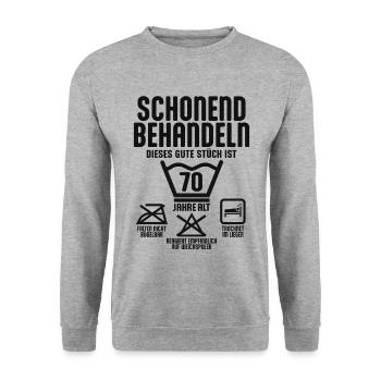 SCHONEND BEHANDELN 70 JAHRE ALT 70. GEBURTSTAG - Unisex Pullover - Weißgrau meliert - Vorne - Alina (178cm) & Michal (187cm)
