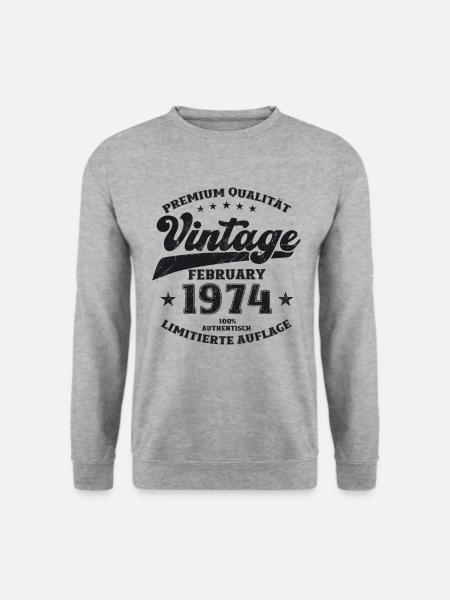 50. Geburtstag Mann Vintage Februar Jahrgang 1974 - Unisex Pullover - Weißgrau meliert