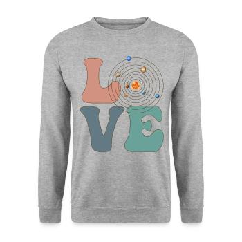 LIEBE Sonnensystem Astrologie Planeten - Unisex Pullover - Weißgrau meliert - Vorne - Alina (178cm) & Michal (187cm)