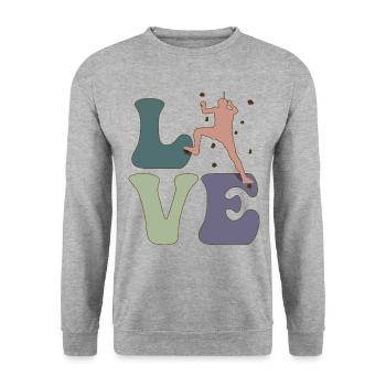 LOVE Wandklettern Indoor Wandkletterer Bouldering - Unisex Pullover - Weißgrau meliert - Vorne - Alina (178cm) & Michal (187cm)