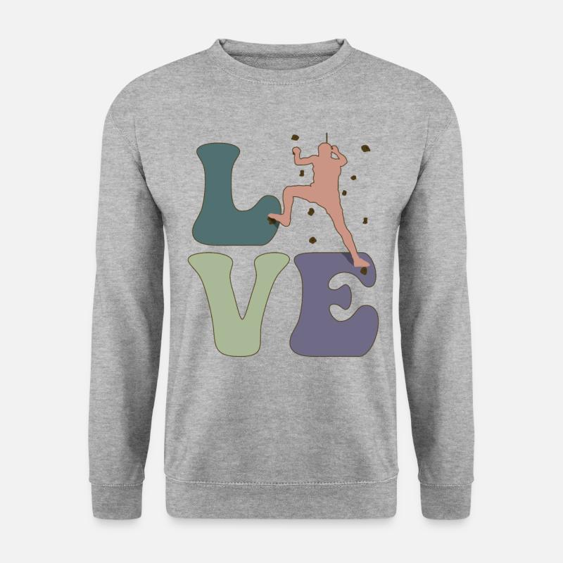 LOVE Wandklettern Indoor Wandkletterer Bouldering - Unisex Pullover - Weißgrau meliert