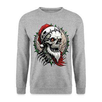 Santa Skull // Totenkopf Weihnachtsmann FS0098 - Unisex Pullover - Weißgrau meliert - Vorne - Alina (178cm) & Michal (187cm)