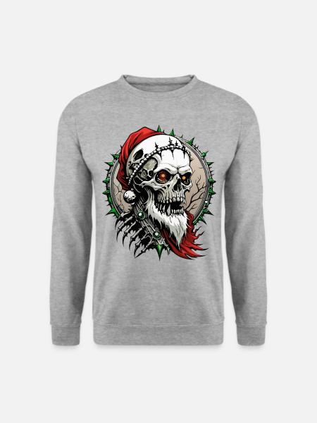 Santa Skull // Totenkopf Weihnachtsmann FS0098 - Unisex Pullover - Weißgrau meliert