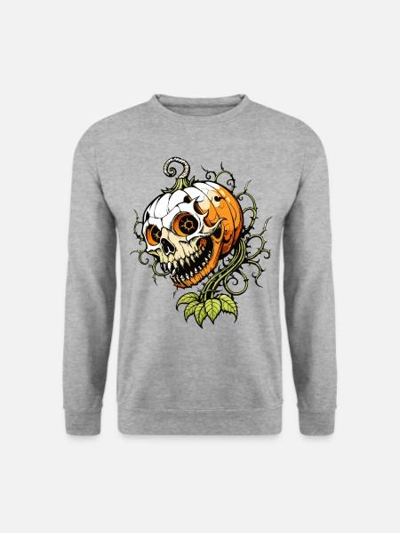 Pumpkin Skull / Totenkopf Halloween Kürbis FS0138 - Unisex Pullover - Weißgrau meliert