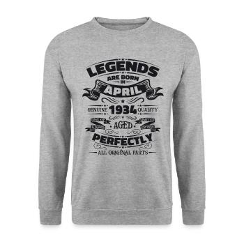 90e anniversaire homme légende avril Vintage 1934 - Sweat-shirt Unisexe - gris chiné - Devant - Alina (178cm) & Michal (187cm)
