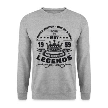 Geburtstag 1959 Mai 1959 Jahrgang 1959 Legende 59 - Unisex Pullover - Weißgrau meliert - Vorne - Alina (178cm) & Michal (187cm)