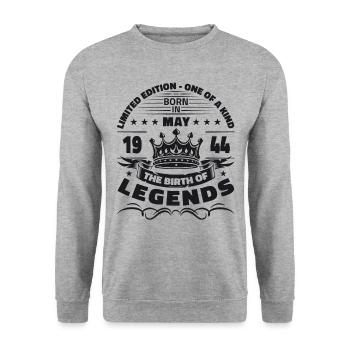 Mai 1944 Millésime 1944 Anniversaire 1944 Légende 44 - Sweat-shirt Unisexe - gris chiné - Devant - Alina (178cm) & Michal (187cm)