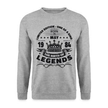 Geburtstag 1984 Mai 1984 Jahrgang 1984 Legende 84 - Unisex Pullover - Weißgrau meliert - Vorne - Alina (178cm) & Michal (187cm)
