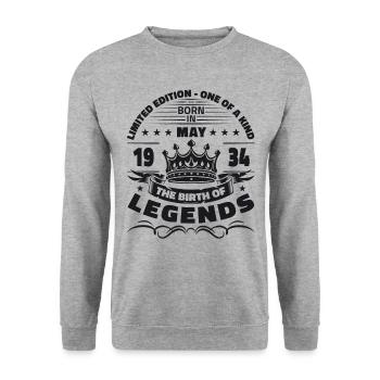 Mai 1934 Millésime 1934 Anniversaire 1934 Légende 34 - Sweat-shirt Unisexe - gris chiné - Devant - Alina (178cm) & Michal (187cm)
