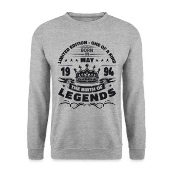 Date de naissance 1994 Mai 1994 Millésime 1994 Légende 94 - Sweat-shirt Unisexe - gris chiné - Devant - Alina (178cm) & Michal (187cm)