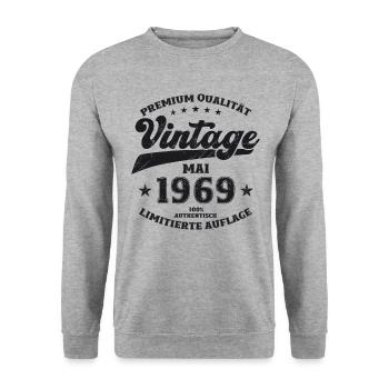 Millésime Mai 1969 Cru 1969 Anniversaire 1969 - Sweat-shirt Unisexe - gris chiné - Devant - Alina (178cm) & Michal (187cm)