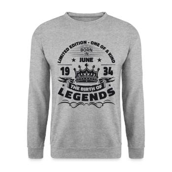 Legende Juni 1934 Jahrgang 1934 Geburtstag 1934 - Unisex Pullover - Weißgrau meliert - Vorne - Alina (178cm) & Michal (187cm)