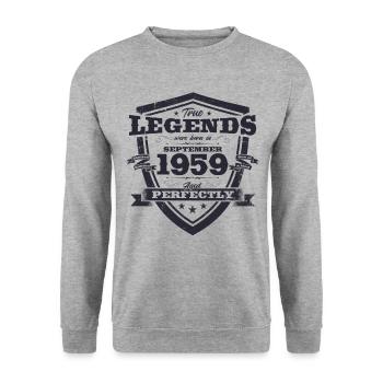 65. Geburtstag Original August 1959 Jahrgang 1959 - Unisex Pullover - Weißgrau meliert - Vorne - Alina (178cm) & Michal (187cm)