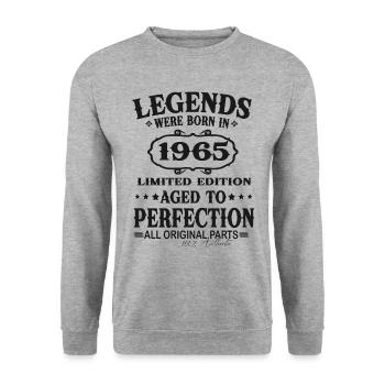 Légende Depuis 1965 Vintage Vintage Anniversaire - Sweat-shirt Unisexe - gris chiné - Devant - Alina (178cm) & Michal (187cm)