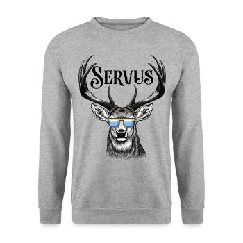 Servus Hirschgeweih Volksfest Trachtenshirt - Unisex Pullover - Weißgrau meliert - Vorne - Alina (178cm) & Michal (187cm)