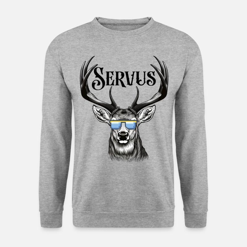 Servus Hirschgeweih Volksfest Trachtenshirt - Unisex Pullover - Weißgrau meliert