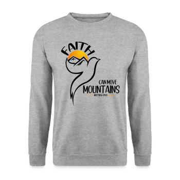 Faith can move Mountains, christliches Geschenk. - Unisex Pullover - Weißgrau meliert - Vorne - Alina (178cm) & Michal (187cm)
