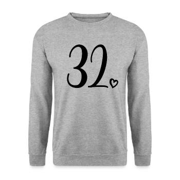 Mignon numéro 32, 32 ans, cadeau de 32e anniversaire - Sweat-shirt Unisexe - gris chiné - Devant - Alina (178cm) & Michal (187cm)
