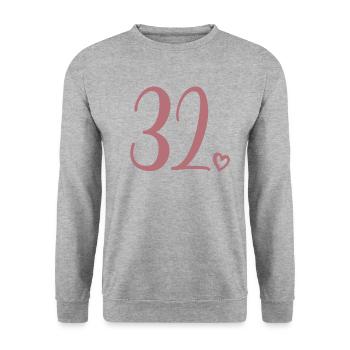 Numéro mignon 32, 32 ans, 32e cadeau d'anniversaire - Sweat-shirt Unisexe - gris chiné - Devant - Alina (178cm) & Michal (187cm)