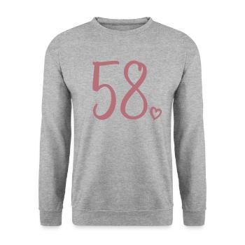 Süße Nummer 58, 58 Jahre alt, Geschenk zum 58. Geburtstag - Unisex Pullover - Weißgrau meliert - Vorne - Alina (178cm) & Michal (187cm)