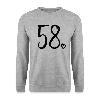 Süße Nummer 58, 58 Jahre alt, Geschenk zum 58. Geburtstag - Unisex Pullover - Weißgrau meliert - Vorne - Alina (178cm) & Michal (187cm)