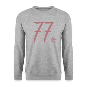 Mignon numéro 77, 77 ans, cadeau de 77e anniversaire - Sweat-shirt Unisexe - gris chiné - Devant - Alina (178cm) & Michal (187cm)