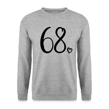 Süße Nummer 68, 68 Jahre alt, 68. Geburtstag Geschenk - Unisex Pullover - Weißgrau meliert - Vorne - Alina (178cm) & Michal (187cm)