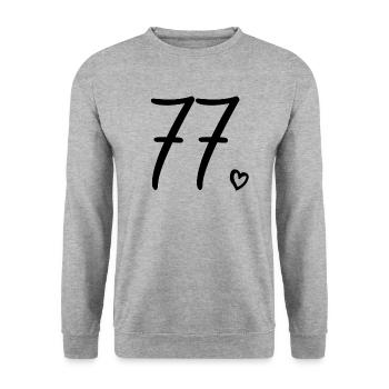 Mignon numéro 77, 77 ans, cadeau de 77e anniversaire - Sweat-shirt Unisexe - gris chiné - Devant - Alina (178cm) & Michal (187cm)