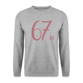 Cute Number 67, 67 Years Old, 67th Birthday Gift - Unisex Sweatshirt - salt & pepper - Front - Alina (178cm) & Michal (187cm)