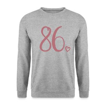 Süße Nummer 86, 86 Jahre alt, Geschenk zum 86. Geburtstag - Unisex Pullover - Weißgrau meliert - Vorne - Alina (178cm) & Michal (187cm)