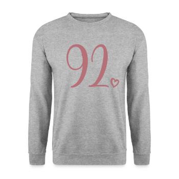 Süße Nummer 92, 92 Jahre alt, 92. Geburtstag Geschenk - Unisex Pullover - Weißgrau meliert - Vorne - Alina (178cm) & Michal (187cm)