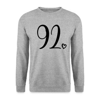 Süße Nummer 92, 92 Jahre alt, 92. Geburtstag Geschenk - Unisex Pullover - Weißgrau meliert - Vorne - Alina (178cm) & Michal (187cm)