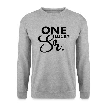 One Lucky Sr. Wedding Party Husband To Be Groom - Unisex Sweatshirt - salt & pepper - Front - Alina (178cm) & Michal (187cm)