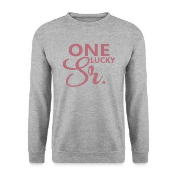 One Lucky Sr. Wedding Party Husband To Be Groom - Unisex Sweatshirt - salt & pepper - Front - Alina (178cm) & Michal (187cm)
