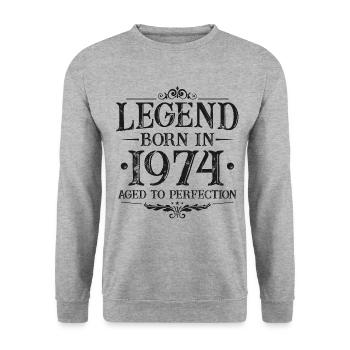 Légende depuis 1974 Vintage Born Anniversaire - Sweat-shirt Unisexe - gris chiné - Devant - Alina (178cm) & Michal (187cm)