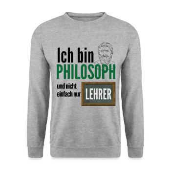 LEHRER PHILOSOPH / Geschenkidee - Unisex Pullover - Weißgrau meliert - Vorne - Alina (178cm) & Michal (187cm)