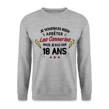 Anniversaire 18 ans humour - Sweat-shirt Unisexe - gris chiné - Devant - Alina (178cm) & Michal (187cm)