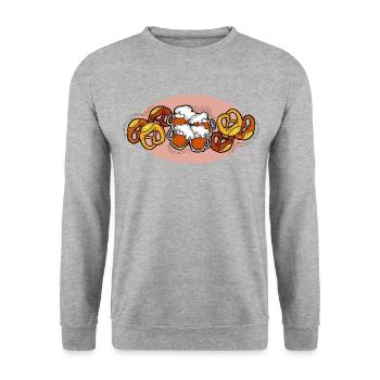 Fête de la bière Octoberfest. Tasse à bière et Brezel. - Sweat-shirt Unisexe - gris chiné - Devant - Alina (178cm) & Michal (187cm)