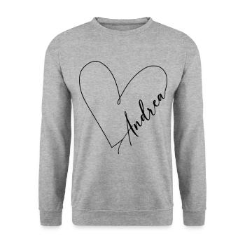 Andrea Name Herzlinie - Unisex Pullover - Weißgrau meliert - Vorne - Alina (178cm) & Michal (187cm)