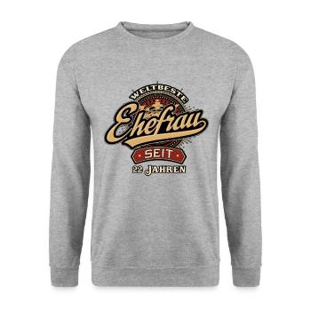 Weltbeste Ehefrau seit 22 Jahren - Hochzeitstag - Unisex Pullover - Weißgrau meliert - Vorne - Alina (178cm) & Michal (187cm)