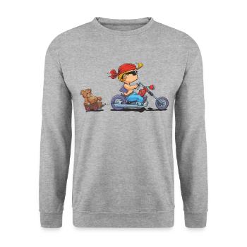 CD - Baby Biker mit Teddy Bär Anhänger - Kinder - Unisex Pullover - Weißgrau meliert - Vorne - Alina (178cm) & Michal (187cm)