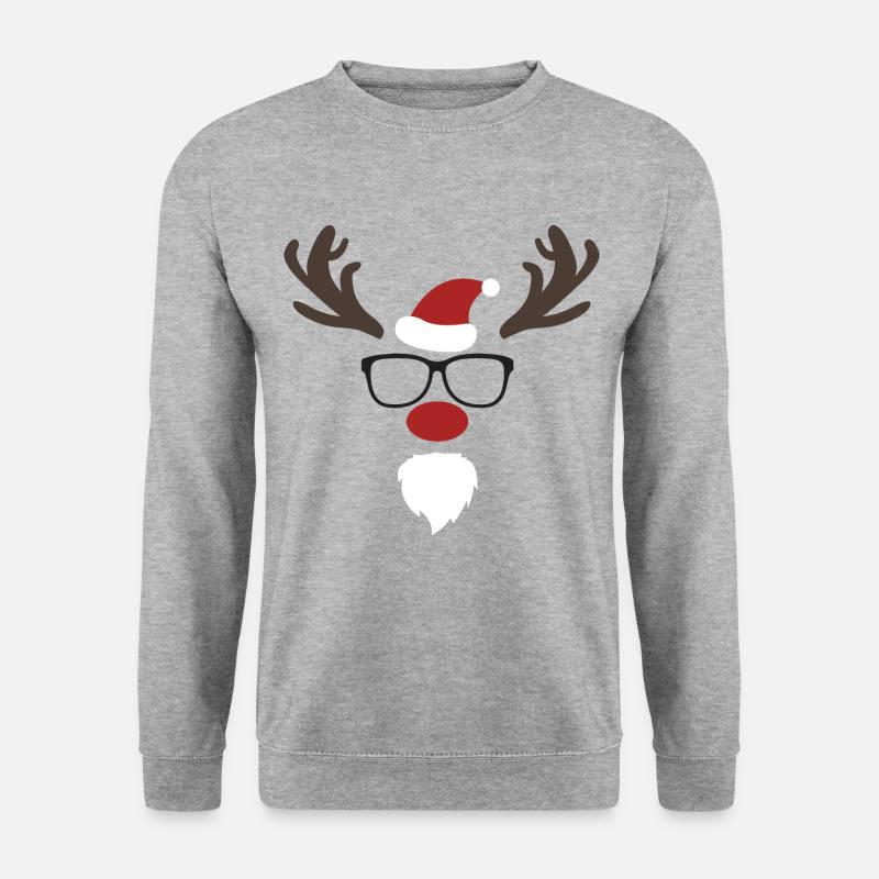 Rentier Brille Nerd Weihnachten Rudolf Nikolaus - Unisex Pullover - Weißgrau meliert